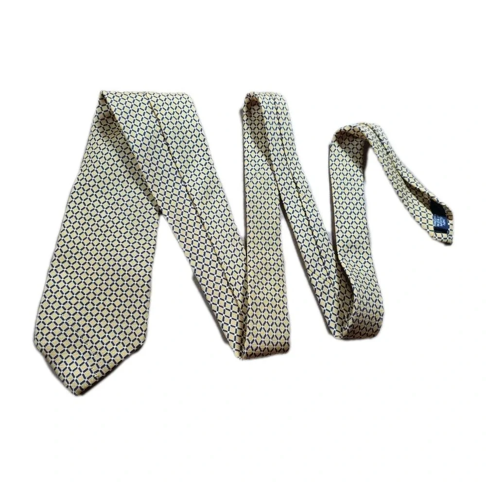 Lands' End YELLOW Geometric Pattern 100% Silk Designer Handsewn‎ Tie